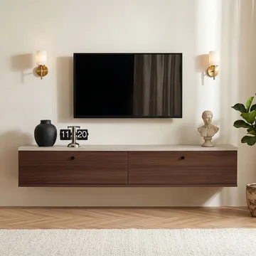 TV-benk Nordure Ligne (140 x 25 x 25 cm) Travertin valnøtt - Travertin og valnøtt - Møbler - TV- & Mediamøbler - TV-hylle
