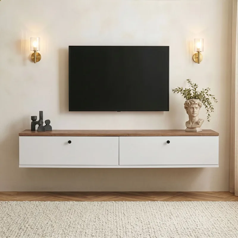 TV-benk Nordure Ligne (160 x 25 x 25 cm) Atlantisk furu hvit - Atlantic Pine og hvit - Møbler - TV- & Mediamøbler - TV-hylle