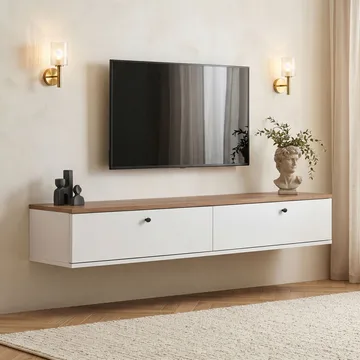 TV-benk Nordure Ligne (160 x 25 x 25 cm) Atlantisk furu hvit - Atlantic Pine og hvit - Møbler - TV- & Mediamøbler - TV-hylle