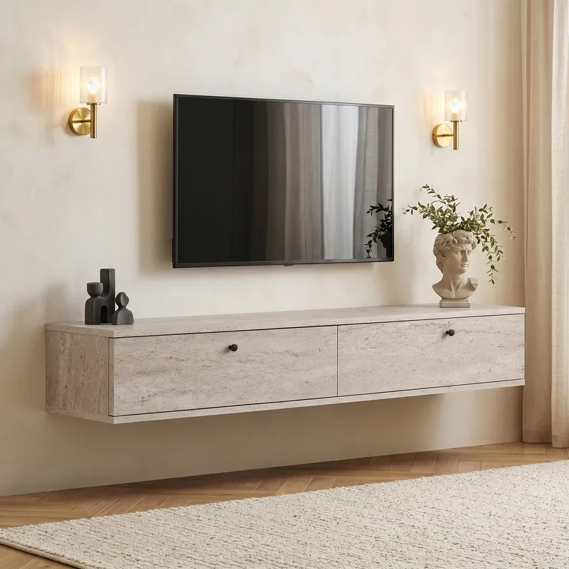 TV-benk Nordure Ligne (160 x 25 x 25 cm) Travertin - Travertin - Møbler - TV- & Mediamøbler - TV-hylle
