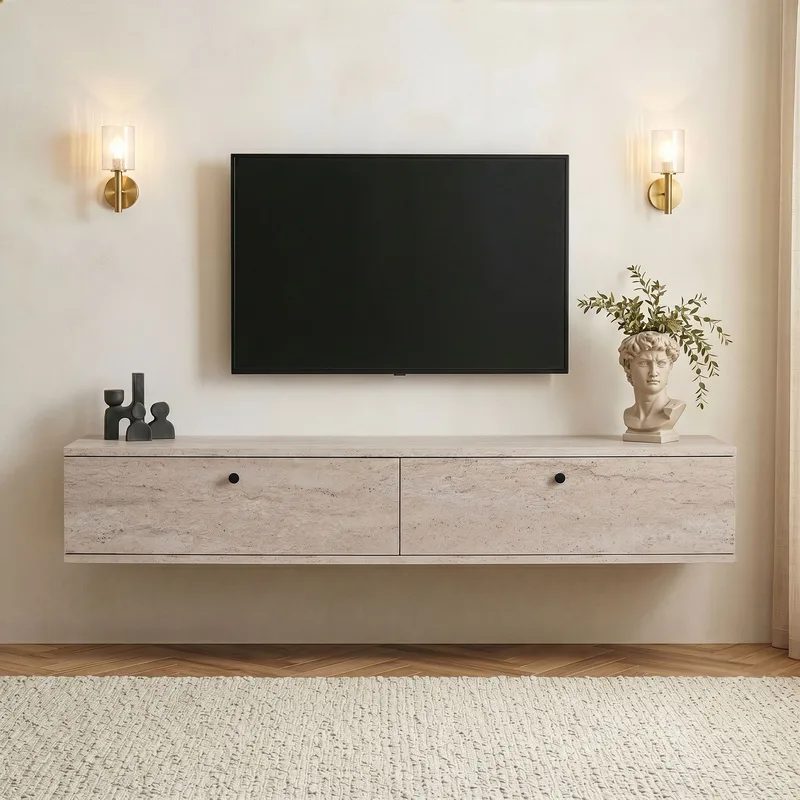 TV-benk Nordure Ligne (160 x 25 x 25 cm) Travertin - Travertin - Møbler - TV- & Mediamøbler - TV-hylle