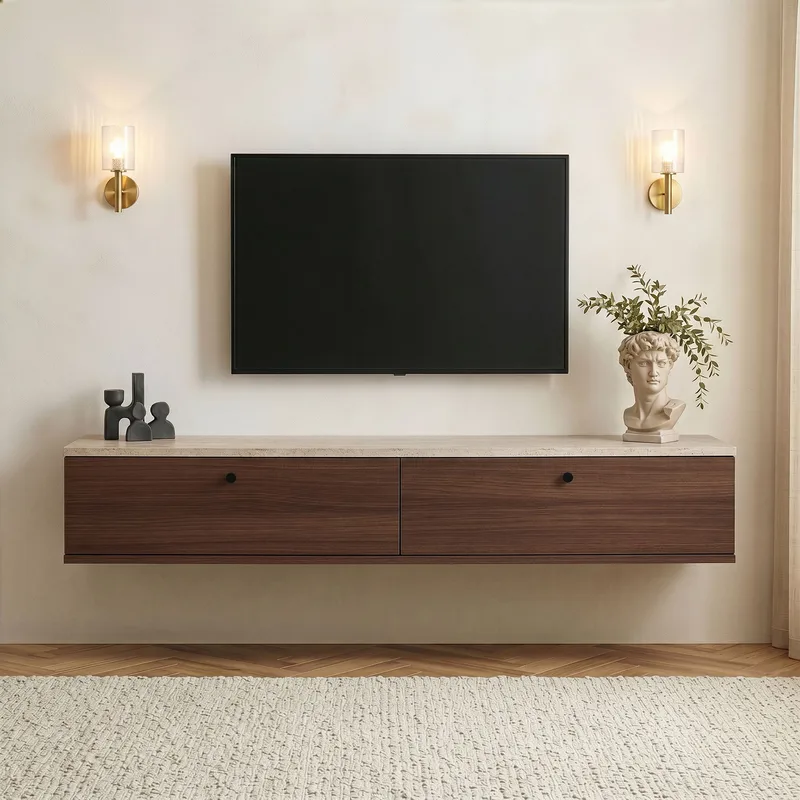 TV-benk Nordure Ligne (160 x 25 x 25 cm) Travertin valnøtt - Travertin og valnøtt - Møbler - TV- & Mediamøbler - TV-hylle