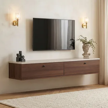 TV-benk Nordure Ligne (160 x 25 x 25 cm) Travertin valnøtt - Travertin og valnøtt - Møbler - TV- & Mediamøbler - TV-hylle