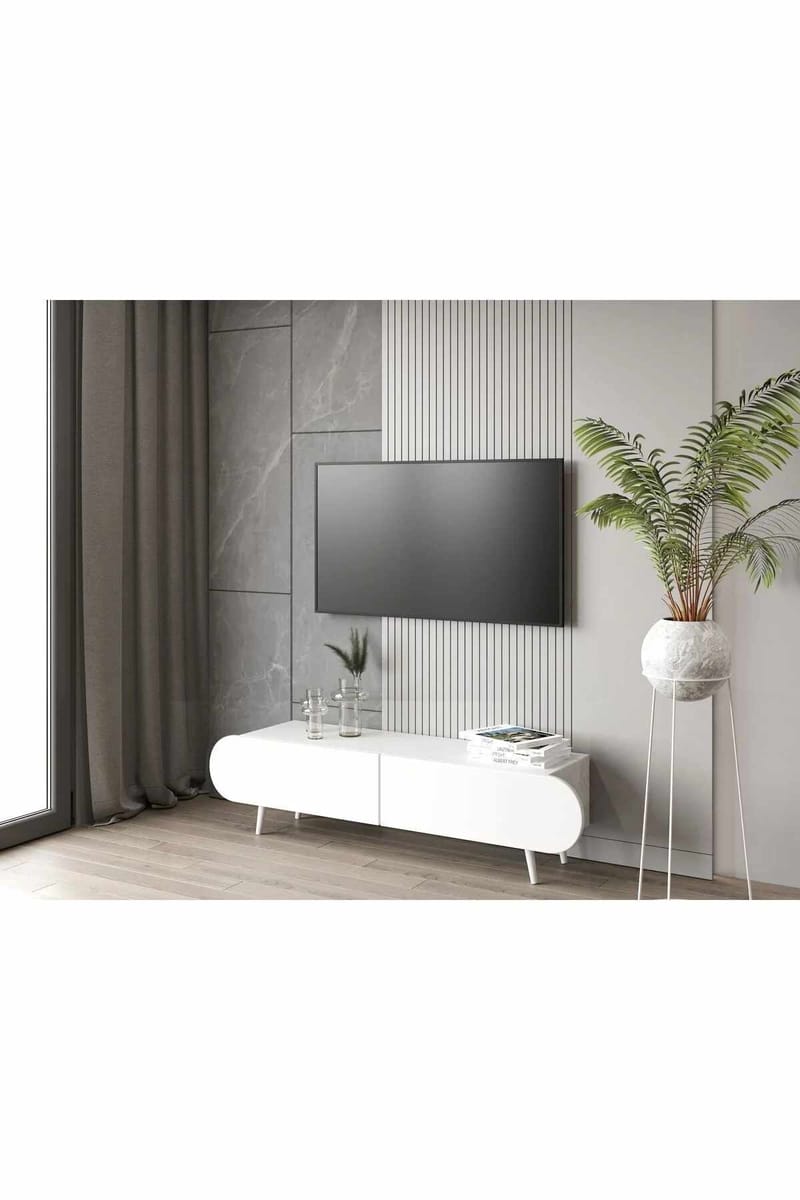 TV-benk Nordure Regulus (160 x 49 x 30 cm) Hvit - Hvit - Møbler - TV- & Mediamøbler - TV benk & mediabenk