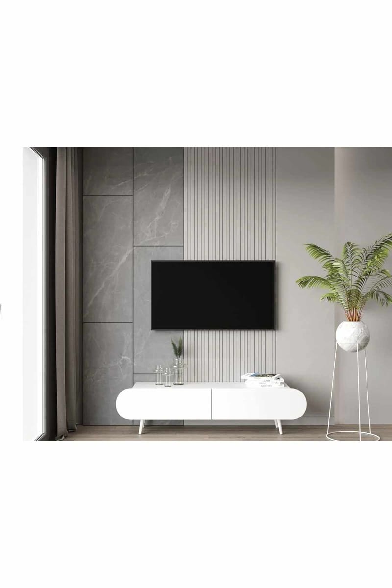 TV-benk Nordure Regulus (160 x 49 x 30 cm) Hvit - Hvit - Møbler - TV- & Mediamøbler - TV benk & mediabenk