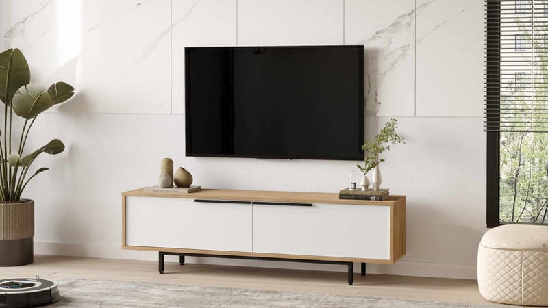 TV-benk Skye Decor Bren (160 x 45,1 x 35,5 cm) naturlig hvit - Naturlig og hvit - Møbler - TV- & Mediamøbler - TV benk & mediabenk