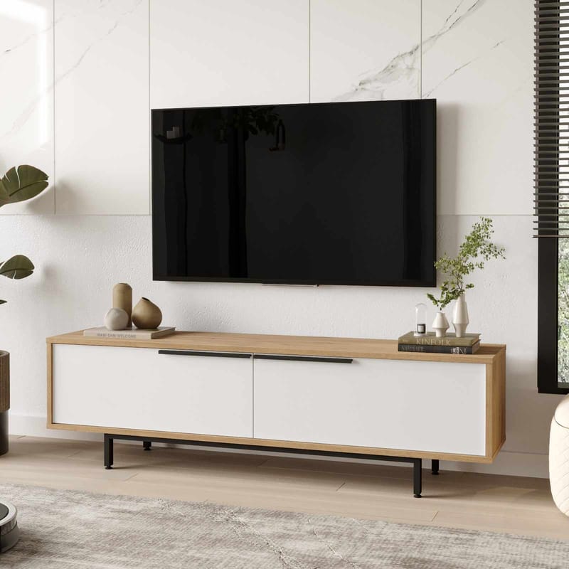 TV-benk Skye Decor Bren (160 x 45,1 x 35,5 cm) naturlig hvit - Naturlig og hvit - Møbler - TV- & Mediamøbler - TV benk & mediabenk