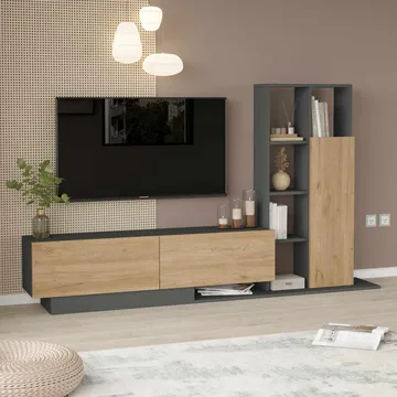 TV-benk Skye Decor Eska (201,2 x 123,6 x 29,5 cm) Naturlig antrasitt - Naturlig og antrasitt - Møbler - TV- & Mediamøbler - TV-skap