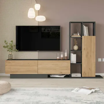 TV-benk Skye Decor Eska (201,2 x 123,6 x 29,5 cm) Naturlig antrasitt - Naturlig og antrasitt - Møbler - TV- & Mediamøbler - TV-skap