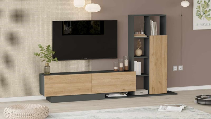 TV-benk Skye Decor Eska (201,2 x 123,6 x 29,5 cm) Naturlig antrasitt - Naturlig/Antrasitt - Møbler - TV- & Mediamøbler - TV-skap