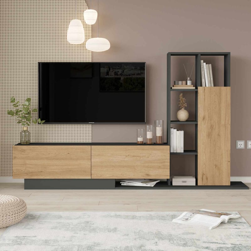 TV-benk Skye Decor Eska (201,2 x 123,6 x 29,5 cm) Naturlig antrasitt - Naturlig/Antrasitt - Møbler - TV- & Mediamøbler - TV-skap