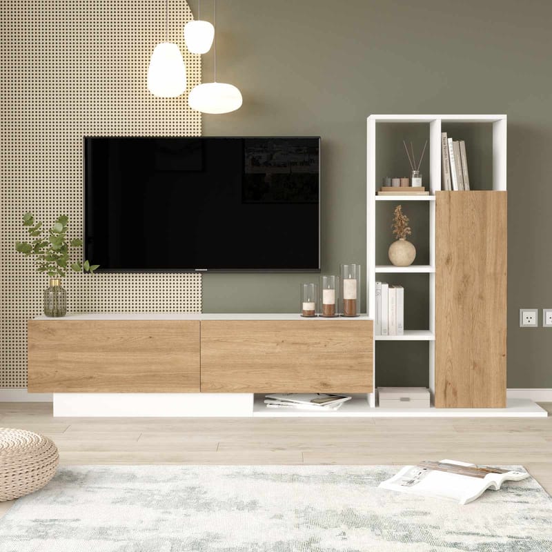 TV-benk Skye Decor Eska (201,2 x 123,6 x 29,5 cm) Naturlig hvit - Naturlig og hvit - Møbler - TV- & Mediamøbler - TV-skap