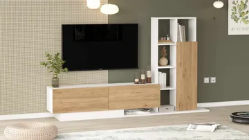 TV-benk Skye Decor Eska (201,2 x 123,6 x 29,5 cm) Naturlig hvit - Naturlig og hvit - Møbler - TV- & Mediamøbler - TV-skap