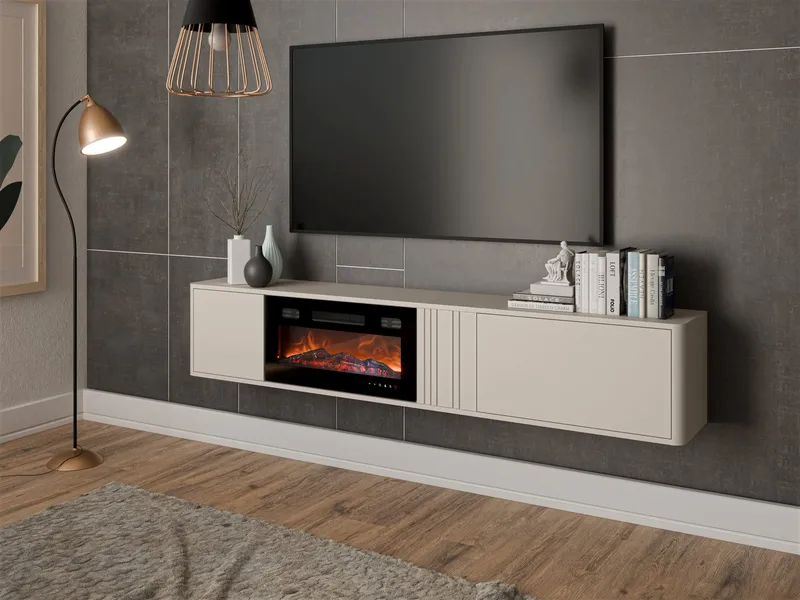 TV-benk TV-benk PHILIPPE 190 med peis beige - Møbler - TV- & Mediamøbler - TV benk & mediabenk
