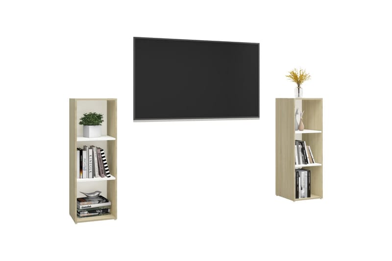 TV-benker 2 stk hvit og sonoma eik 107x35x37 cm sponplate - Beige - TV-skap