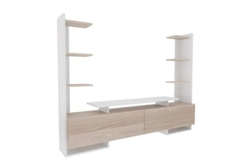 TV-bord Akdere Hvit / Eik - Mellomfarget tre/Hvit - Møbler - TV- & Mediamøbler - TV benk & mediabenk
