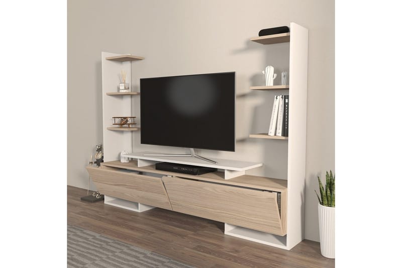 TV-bord Akdere Hvit / Eik - Mellomfarget tre/Hvit - Møbler - TV- & Mediamøbler - TV benk & mediabenk