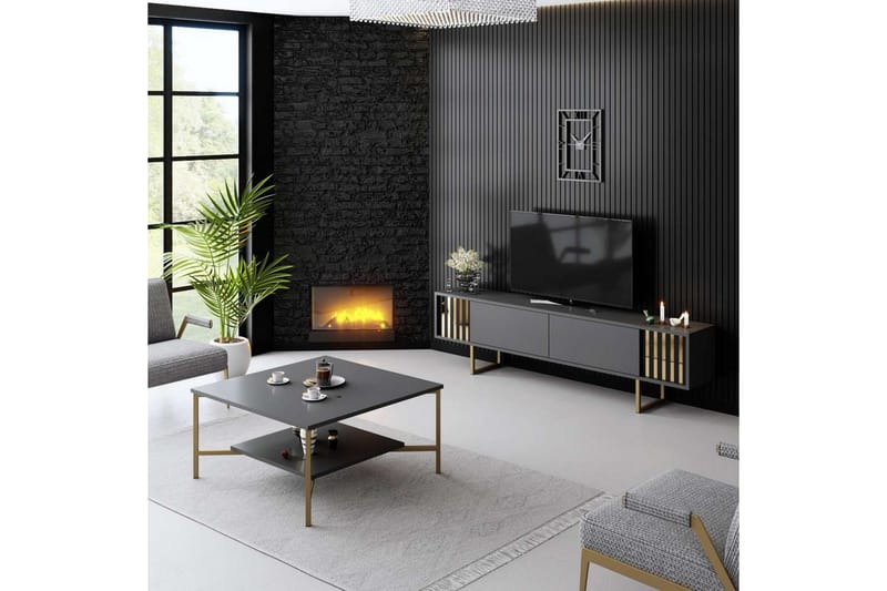 TV-bord Gull Linje Antrasitt / Gull - Antrasitt / Gull - Møbler - TV- & Mediamøbler - TV benk & mediabenk