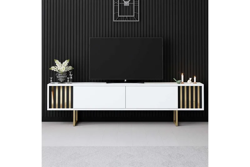 TV-bord Gull Linje Hvit / Gull - Hvit / Gull - Møbler - TV- & Mediamøbler - TV benk & mediabenk