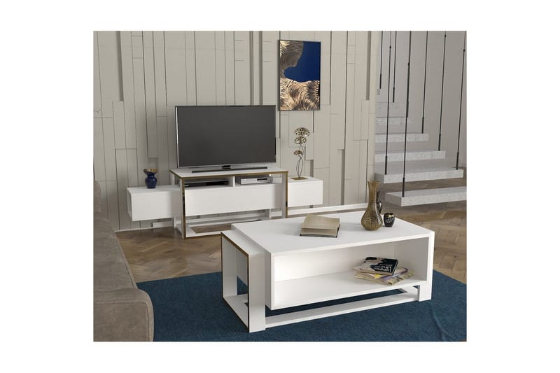 TV-bord Herb Hvit / Gull - Gull/Hvit - Møbler - TV- & Mediamøbler - TV benk & mediabenk