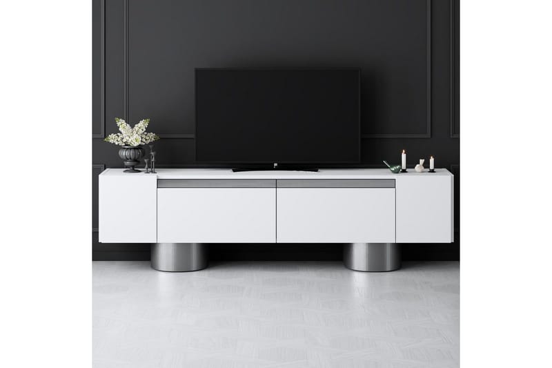 TV-bord Hvit / Sølv - Hvit / Sølv - Møbler - TV- & Mediamøbler - TV benk & mediabenk