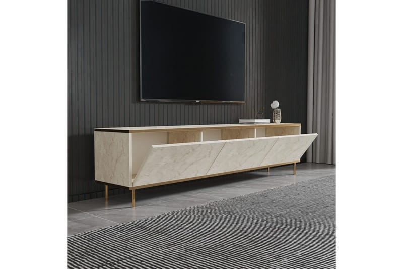 TV-bord Imaj Travertin / Gull - Gull/Taupe - Møbler - TV- & Mediamøbler - TV benk & mediabenk