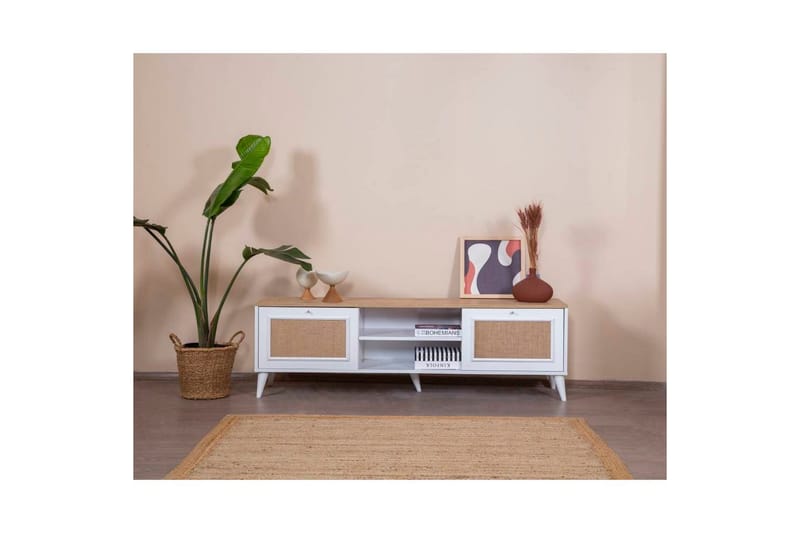TV-bord Jatinder Hvit / Eik - Natur/Hvit - Møbler - TV- & Mediamøbler - TV benk & mediabenk