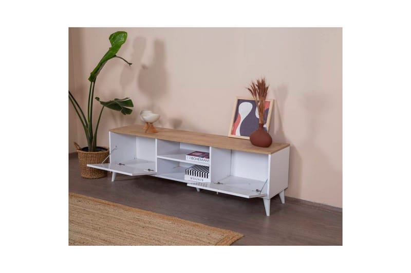 TV-bord Jatinder Hvit / Eik - Natur/Hvit - Møbler - TV- & Mediamøbler - TV benk & mediabenk