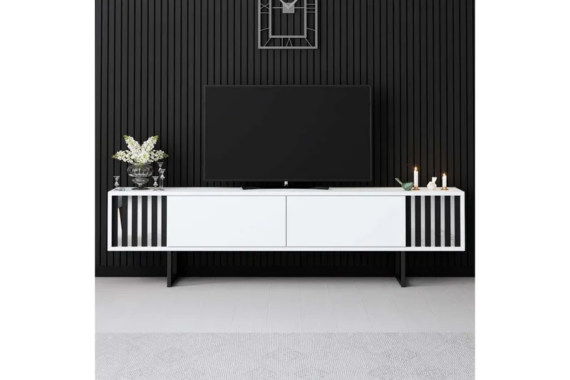 TV-bord Krom Linje Hvit / Svart - Hvit / Svart - Møbler - TV- & Mediamøbler - TV benk & mediabenk