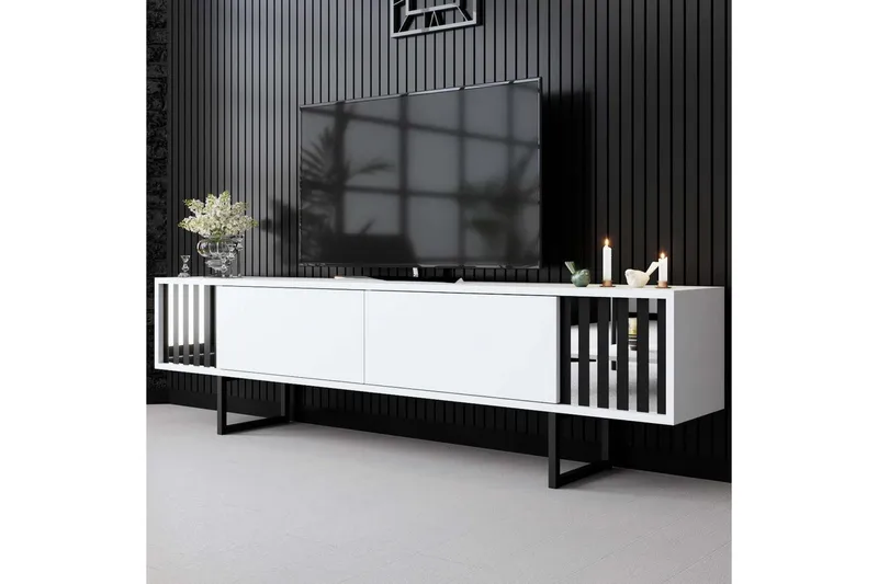 TV-bord Krom Linje Hvit / Svart - Hvit / Svart - Møbler - TV- & Mediamøbler - TV benk & mediabenk