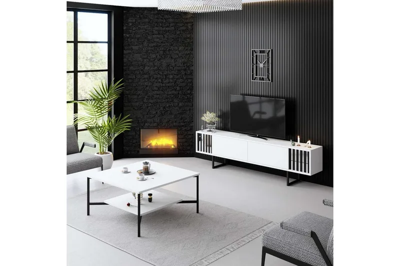 TV-bord Krom Linje Hvit / Svart - Hvit / Svart - Møbler - TV- & Mediamøbler - TV benk & mediabenk