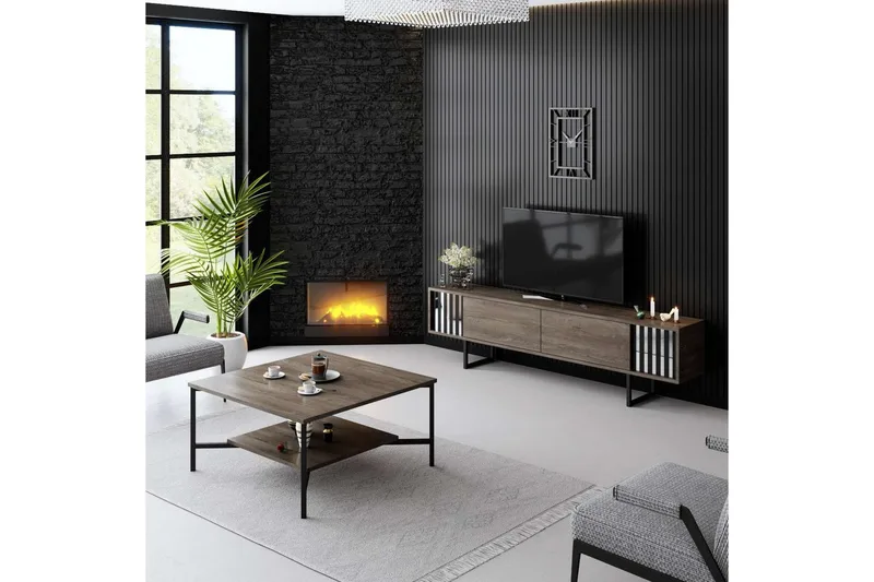 TV-bord Krom Linje Valnøtt / Svart - Valnøtt / Svart - Møbler - TV- & Mediamøbler - TV benk & mediabenk