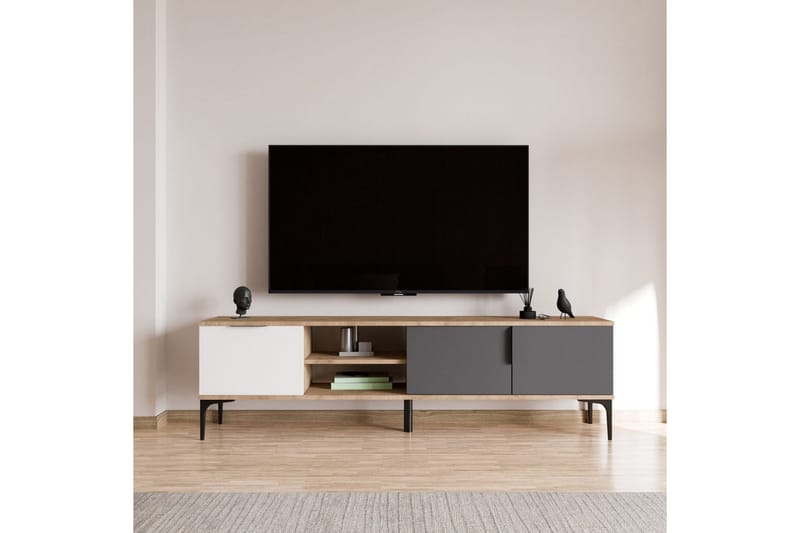 TV-bord Kunar Hvit / Antrasitt / Eik - Hvit / Antrasitt / Eik - Møbler - TV- & Mediamøbler - TV benk & mediabenk