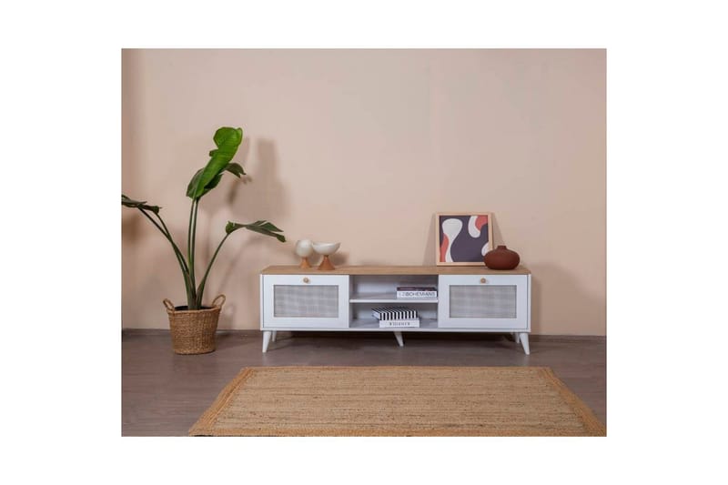 TV-bord Mjudi Håndverk Hvit / Eik - Hvit / Eik - Møbler - TV- & Mediamøbler - TV benk & mediabenk