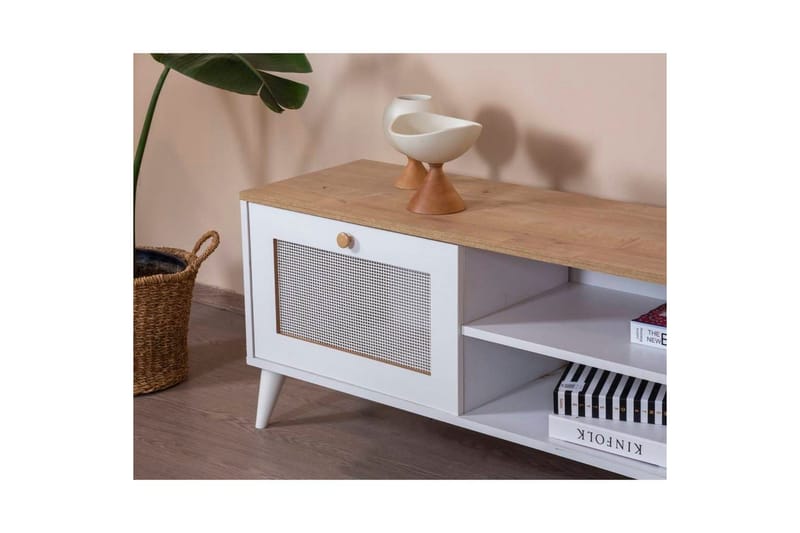 TV-bord Mjudi Håndverk Hvit / Eik - Hvit / Eik - Møbler - TV- & Mediamøbler - TV benk & mediabenk