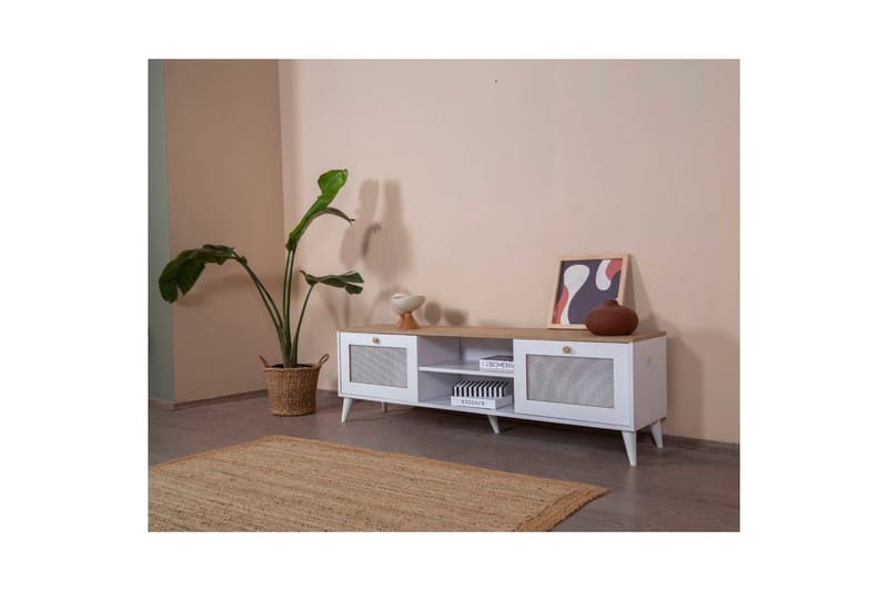 TV-bord Mjudi Håndverk Hvit / Eik - Hvit / Eik - Møbler - TV- & Mediamøbler - TV benk & mediabenk