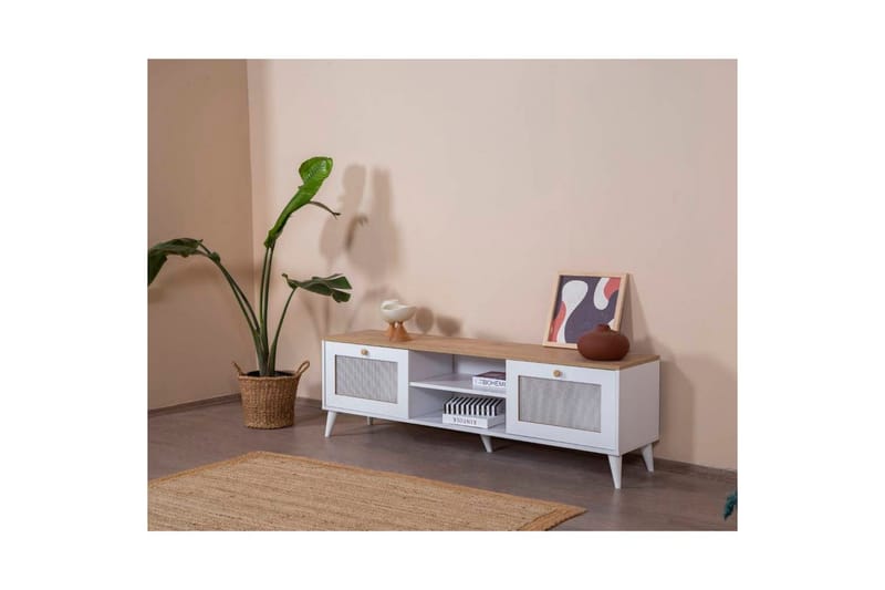 TV-bord Mjudi Håndverk Hvit / Eik - Hvit / Eik - Møbler - TV- & Mediamøbler - TV benk & mediabenk