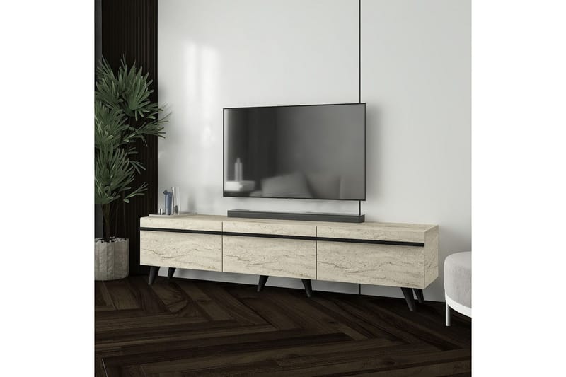 TV-bord Ravinarville Travertin / Svart - Beige - Møbler - TV- & Mediamøbler - TV benk & mediabenk