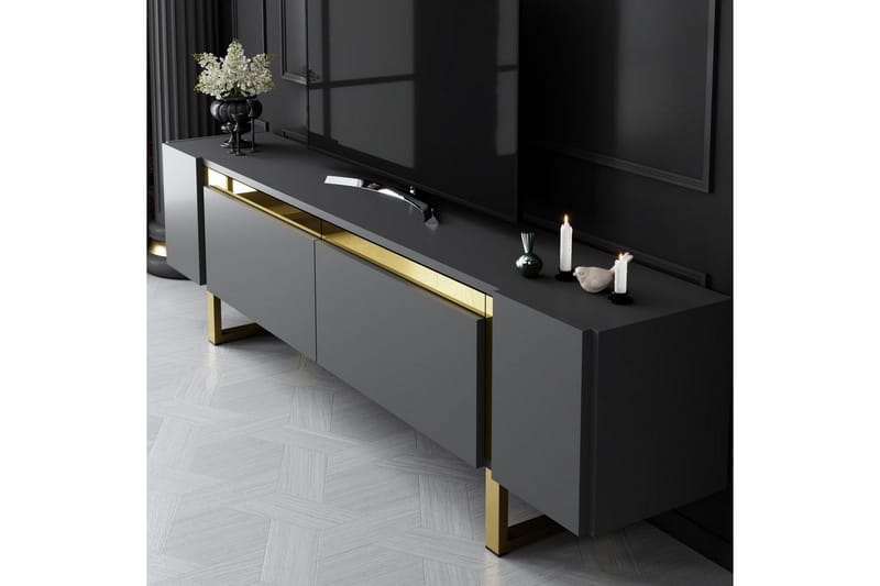 TV-bord Sozi Antrasitt / Gull - Antrasitt / Gull - Møbler - TV- & Mediamøbler - TV benk & mediabenk