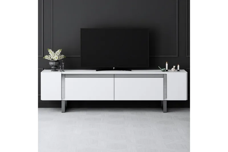 TV-bord Sozi Hvit / Sølv - Hvit / Sølv - Møbler - TV- & Mediamøbler - TV benk & mediabenk