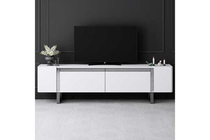 TV-bord Sozi Hvit / Sølv - Hvit / Sølv - Møbler - TV- & Mediamøbler - TV benk & mediabenk