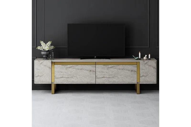 TV-bord Sozi Travertin / Gull - Travertin / Gull - Møbler - TV- & Mediamøbler - TV benk & mediabenk