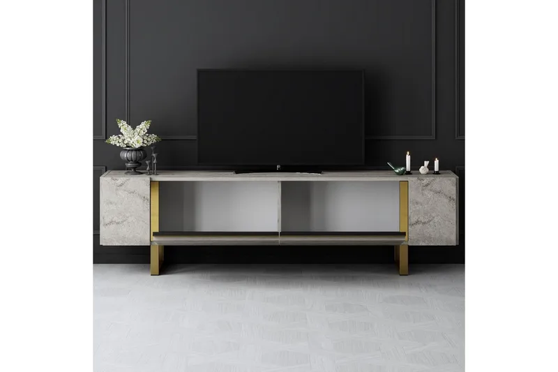 TV-bord Sozi Travertin / Gull - Travertin / Gull - Møbler - TV- & Mediamøbler - TV benk & mediabenk