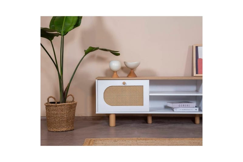 TV-bord Terra Hvit / Eik - Mellomfarget tre/Hvit - Møbler - TV- & Mediamøbler - TV benk & mediabenk