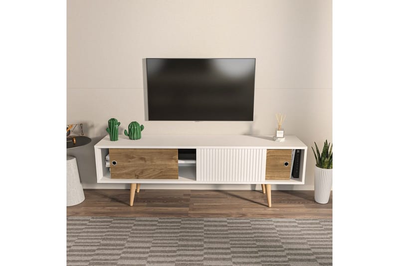 TV-bord Ticoman Hvit / Valnøtt - Hvit / Valnøtt - Møbler - TV- & Mediamøbler - TV benk & mediabenk