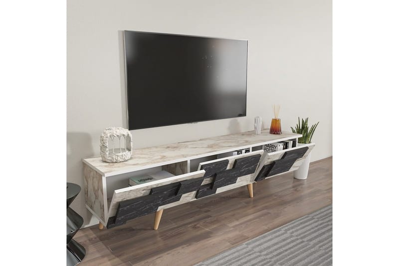 TV-bord Ticomannd Hvit / Marmor - Hvit / Marmor - Møbler - TV- & Mediamøbler - TV benk & mediabenk
