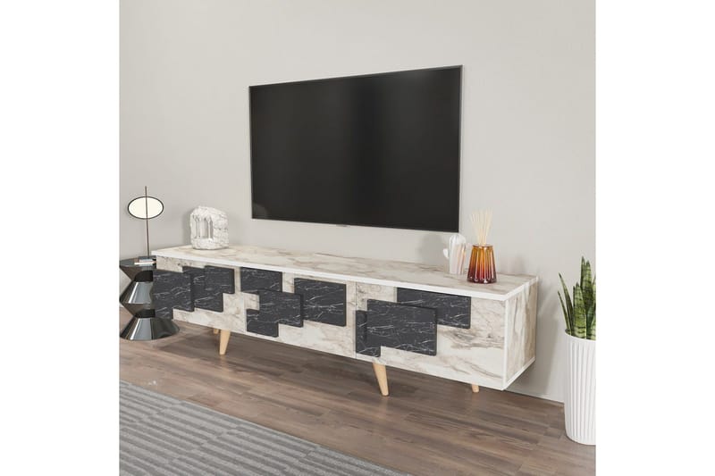 TV-bord Ticomannd Hvit / Marmor - Hvit / Marmor - Møbler - TV- & Mediamøbler - TV benk & mediabenk