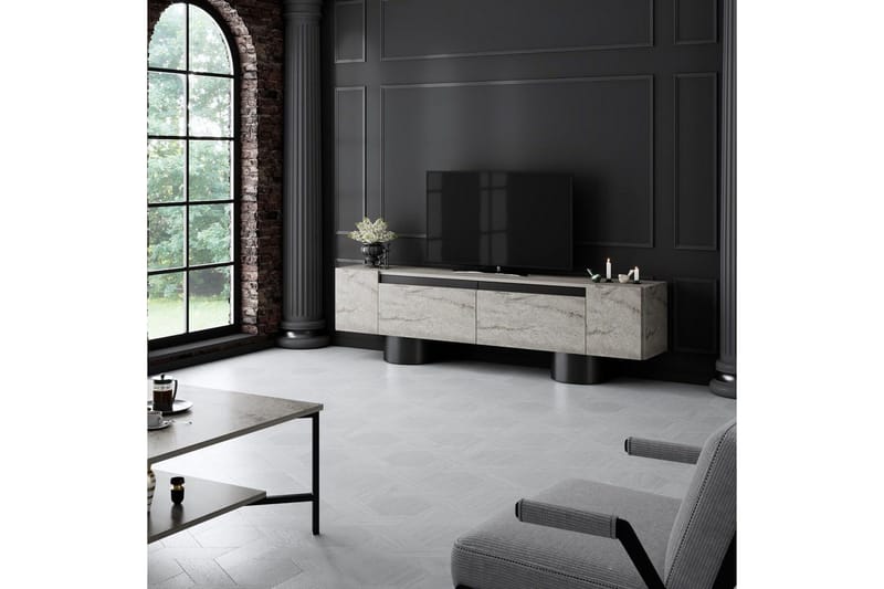 TV-bord Travertin / Svart - Travertin / Svart - Møbler - TV- & Mediamøbler - TV benk & mediabenk
