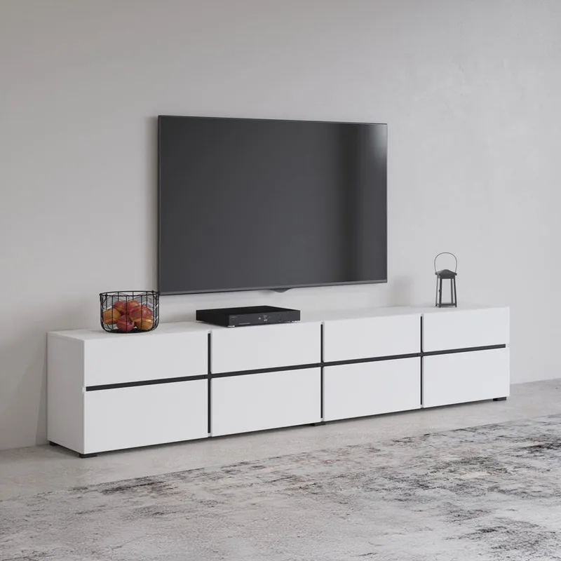 TV-enhet Cross 4 dører med 4 skuffer - Hvit - Svart - Møbler - TV- & Mediamøbler - TV benk & mediabenk