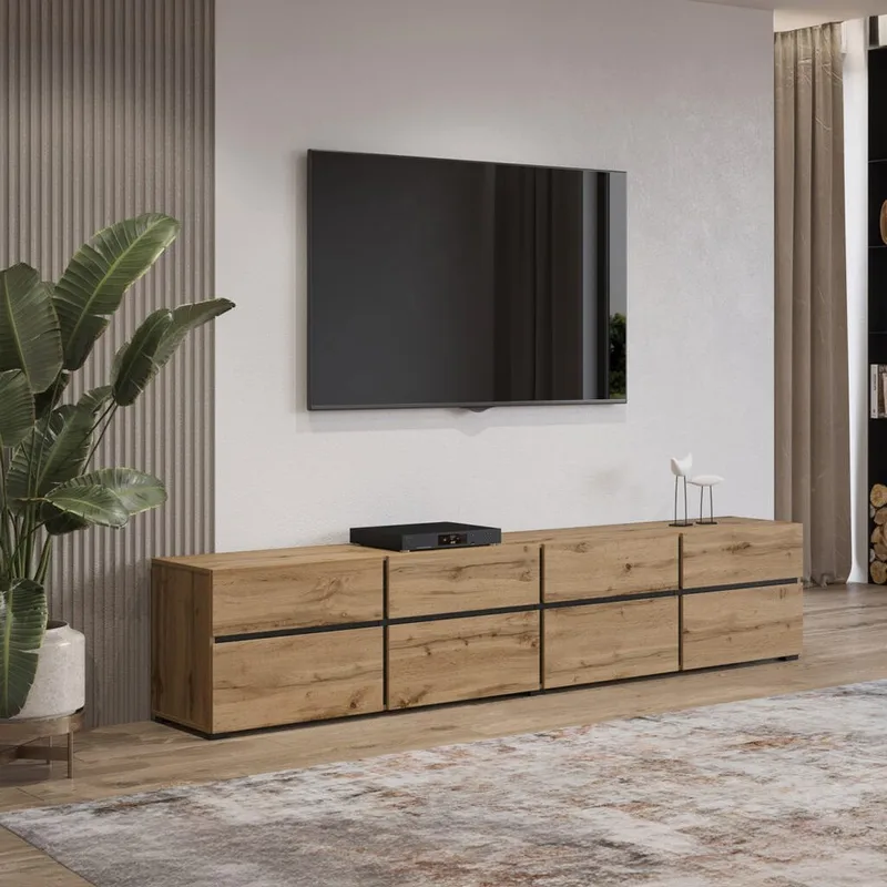 TV-enhet Cross 4 dører med 4 skuffer - Wotan eik - Svart - Møbler - TV- & Mediamøbler - TV benk & mediabenk